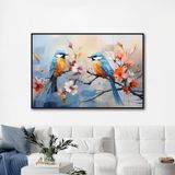 Yağlı Boya Dokulu Tablo Dalda Renkli Kuşlar Siyah Çerçeveli 100 x 150 cm U04005