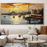 Yağlı Boya Dokulu Tablo Eminönünden İstanbul Altın Çerçeveli 70 x 140 cm U09026