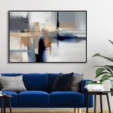 Yağlı Boya Dokulu Tablo Gri Bej Lacivert Soyut Siyah Çerçeveli 50 x 70 cm U08002