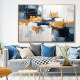 Yağlı Boya Dokulu Tablo Gri Beyaz Zeminli Soyut Altın Çerçeveli 100 x 150 cm U08115