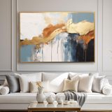 Yağlı Boya Dokulu Tablo Gri Kahve Altın Soyut Altın Çerçeveli 100 x 150 cm U08113