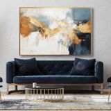 Yağlı Boya Dokulu Tablo Gri Kahve Soyut Altın Çerçeveli 70 x 100 cm U08114