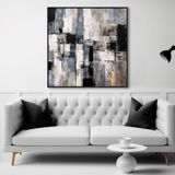 Yağlı Boya Dokulu Tablo Gri Siyah Soyut Siyah Çerçeveli 100 x 100 cm U08134