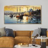 Yağlı Boya Dokulu Tablo İstanbul Eminönü Manzara Altın Çerçeveli 70 x 140 cm U09027
