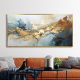Yağlı Boya Dokulu Tablo Kahve Altın Gold Soyut Altın Çerçeveli 90 x 180 cm U08041