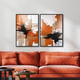 Yağlı Boya Dokulu Tablo Kahve Bej Siyah Soyut İkili Set Siyah Çerçeveli 50 x 70 cm U08043