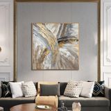 Yağlı Boya Dokulu Tablo Kahve Gold Soyut Altın Çerçeveli 140 x 140 cm U08004