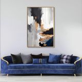 Yağlı Boya Dokulu Tablo Kahve Siyah Altın Soyut Altın Çerçeveli 100 x 150 cm U08073