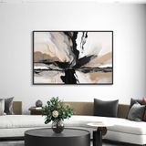 Yağlı Boya Dokulu Tablo Kahve Siyah Bej Soyut Siyah Çerçeveli 70 x 100 cm U08075