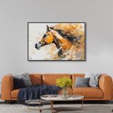 Yağlı Boya Dokulu Tablo Kahverengi At Siyah Çerçeveli 140 x 210 cm U04011