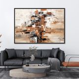 Yağlı Boya Dokulu Tablo Kahverengi Bej Soyut Siyah Çerçeveli 70 x 100 cm U08147