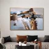 Yağlı Boya Dokulu Tablo Kahverengi Gold Soyut Altın Çerçeveli 70 x 100 cm U08012