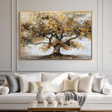 Yağlı Boya Dokulu Tablo Kahverengi Yapraklı Tek Ağaç Altın Çerçeveli 70 x 100 cm U01021