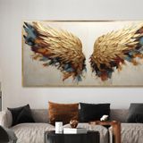 Yağlı Boya Dokulu Tablo Kanatlar Melek Kanadı Altın Çerçeveli 50 x 100 cm U04041