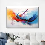 Yağlı Boya Dokulu Tablo Kırmızı Beyaz Mavi Soyut Siyah Çerçeveli 140 x 210 cm U08047