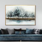 Yağlı Boya Dokulu Tablo Kış Manzara Ağaçlar Altın Çerçeveli 140 x 210 cm U01023