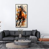 Yağlı Boya Dokulu Tablo Koşan Kahverengi Dikey At Siyah Çerçeveli 60 x 120 cm U04034
