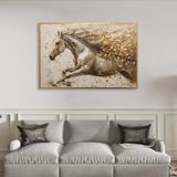 Yağlı Boya Dokulu Tablo Koşan Modern Beyaz At Altın Çerçeveli 70 x 100 cm U04016