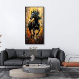Yağlı Boya Dokulu Tablo Koşan Siyah At Siyah Çerçeveli 70 x 140 cm U04038