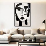 Yağlı Boya Dokulu Tablo Kübist Siyah Beyaz Kadın Portre Siyah Çerçeveli 140 x 210 cm U05018
