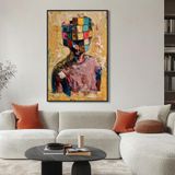 Yağlı Boya Dokulu Tablo Küpler Modern Portre Siyah Çerçeveli 70 x 100 cm U05020