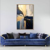 Yağlı Boya Dokulu Tablo Lacivert Bej Altın Soyut Altın Çerçeveli 140 x 210 cm U08107