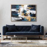Yağlı Boya Dokulu Tablo Lacivert Beyaz Altın Soyut Altın Çerçeveli 140 x 210 cm U08008