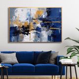 Yağlı Boya Dokulu Tablo Lacivert Beyaz Kahve Soyut Altın Çerçeveli 100 x 150 cm U08027