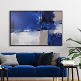 Yağlı Boya Dokulu Tablo Lacivert Siyah Gri Soyut Siyah Çerçeveli 140 x 210 cm U08029