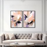 Yağlı Boya Dokulu Tablo Lila Bej Soyut İkili Set Siyah Çerçeveli 90 x 120 cm U08019