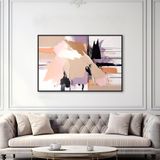 Yağlı Boya Dokulu Tablo Lila Bej Soyut Siyah Çerçeveli 50 x 70 cm U08018