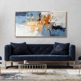 Yağlı Boya Dokulu Tablo Mavi Altın Gold Soyut Altın Çerçeveli 50 x 100 cm U08069