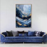 Yağlı Boya Dokulu Tablo Mavi Altın Gold Soyut Altın Çerçeveli 70 x 100 cm U08103