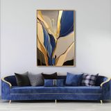 Yağlı Boya Dokulu Tablo Mavi Bej Altın Soyut Altın Çerçeveli 100 x 150 cm U08001