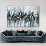 Yağlı Boya Dokulu Tablo Mavi Beyaz Altın Soyut Altın Çerçeveli 70 x 100 cm U08153
