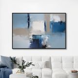 Yağlı Boya Dokulu Tablo Mavi Beyaz Soyut Siyah Çerçeveli 50 x 70 cm U08085