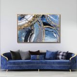 Yağlı Boya Dokulu Tablo Mavi Gold Soyut Altın Çerçeveli 100 x 150 cm U08006