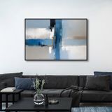Yağlı Boya Dokulu Tablo Mavi Gri Beyaz Soyut Siyah Çerçeveli 50 x 70 cm U08031