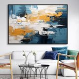 Yağlı Boya Dokulu Tablo Mavi Siyah Zeminli Soyut Siyah Çerçeveli 70 x 100 cm U08116
