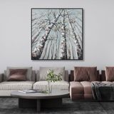 Yağlı Boya Dokulu Tablo Modern Ağaçlar Siyah Çerçeveli 60 x 60 cm U01025