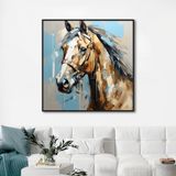 Yağlı Boya Dokulu Tablo Modern At Siyah Çerçeveli 100 x 100 cm U04006