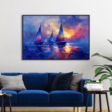 Yağlı Boya Dokulu Tablo Modern Denizde Yelkenliler Siyah Çerçeveli 70 x 100 cm U06015