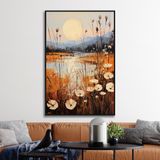 Yağlı Boya Dokulu Tablo Modern Doğa Manzarası Siyah Çerçeveli 70 x 100 cm U06006