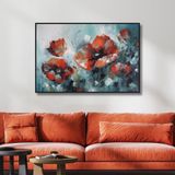 Yağlı Boya Dokulu Tablo Modern Kırmızı Gelincikler Siyah Çerçeveli 70 x 100 cm U02016
