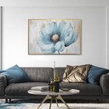 Yağlı Boya Dokulu Tablo Modern Mavi Çiçek Altın Çerçeveli 100 x 150 cm U02025