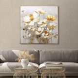 Yağlı Boya Dokulu Tablo Modern Papatyalar Altın Çerçeveli 140 x 140 cm U02015