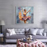 Yağlı Boya Dokulu Tablo Modern Renkli Balerin Siyah Çerçeveli 140 x 140 cm U05003