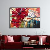 Yağlı Boya Dokulu Tablo Modern Renkli Çiçekler Siyah Çerçeveli 140 x 210 cm U02020