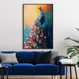 Yağlı Boya Dokulu Tablo Modern Renkli Tavus Kuşu Siyah Çerçeveli 100 x 150 cm U04032