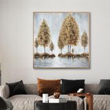 Yağlı Boya Dokulu Tablo Modern Sonbaha Ağaçları Altın Çerçeveli 80 x 80 cm U01024